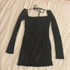 Lucy in the sky Sequin Square Neck Bodycon Dress in Black